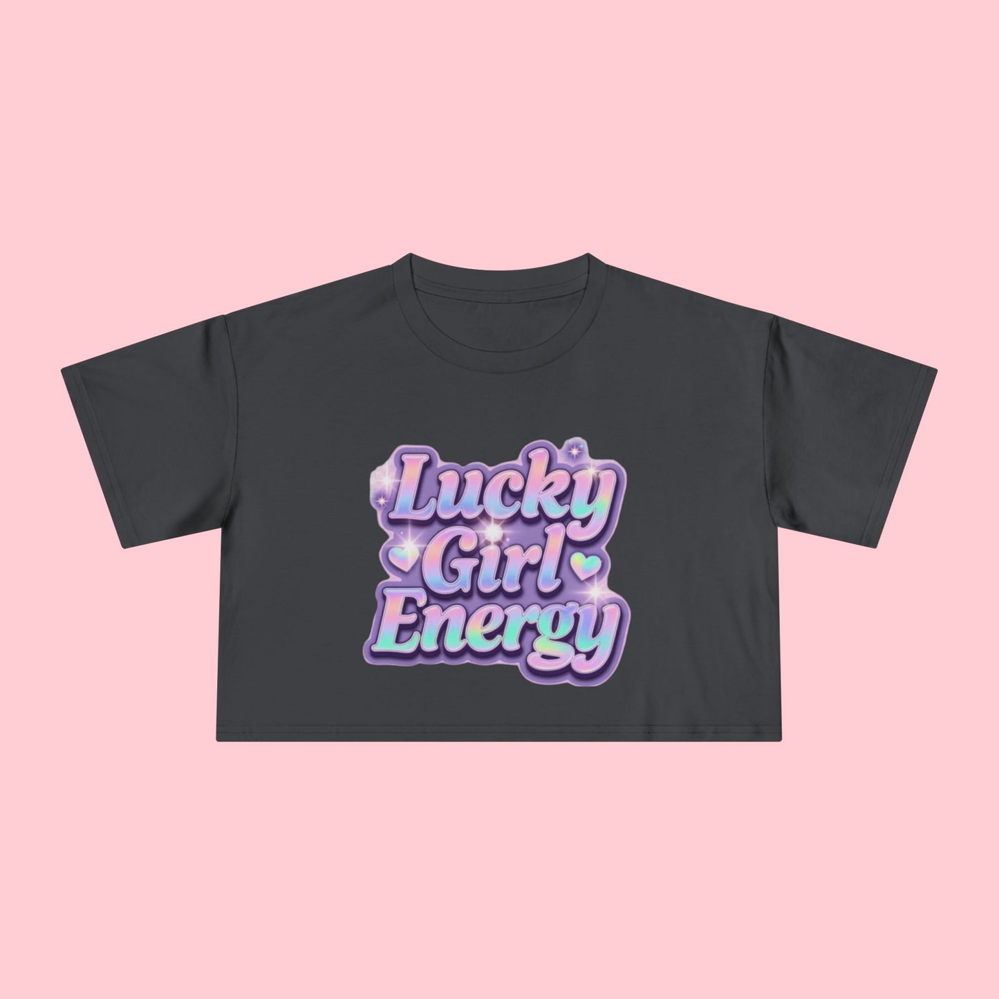 Lucky Girl Energy Crop Tee - Pastel Retro Graphic Women’s Top