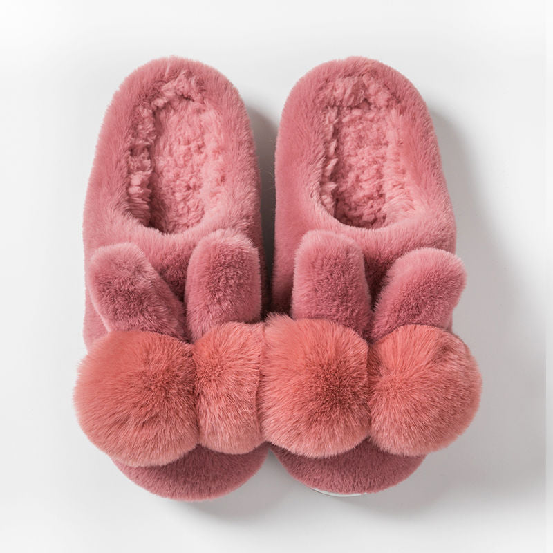 Bunny Fluffy Slippers, Winter Soft Rabbit Fur Indoor Footwear for Women