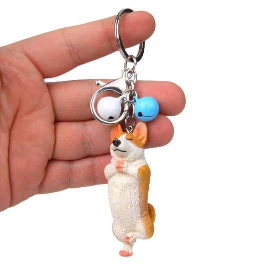 Yoga Dog Independent Corgi Bell Keychain, PVC Resin Climbing Dog Pendant