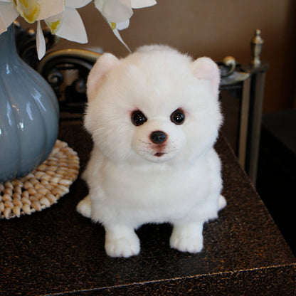 Pristine Pal: Pure White Simulation Dog Plush Doll (Short Hair, PP Cotton).
