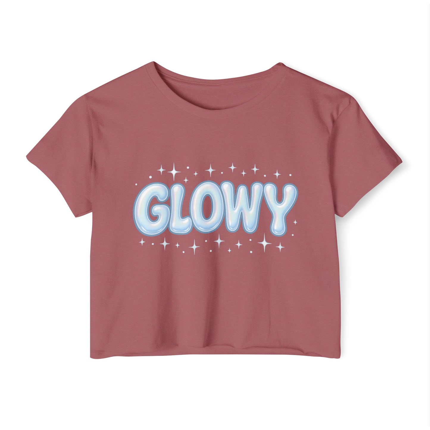 Glowy Festival Crop Top - Women’s Sparkle Graphic Tee for Raves & Festive Events