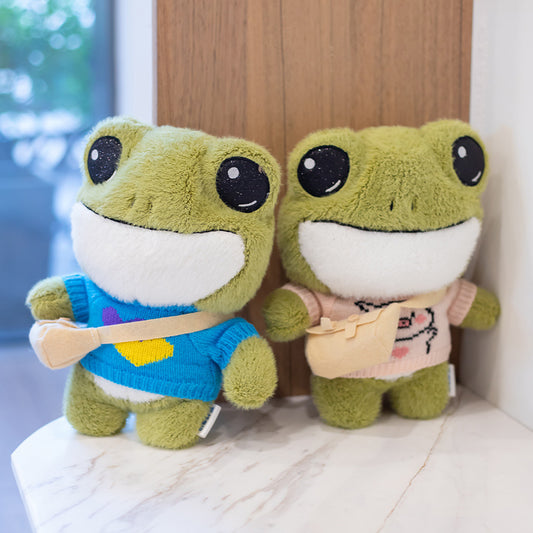 $\mathbf{30\text{cm}}$ Dressed-Up Delight: Cute Frog Doll Plush Toy Backpack (Wheat Velvet).