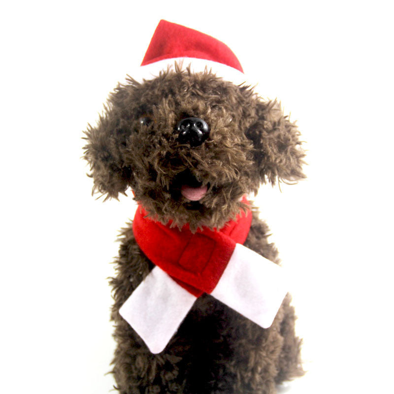 New Dog Christmas Hat & Scarf Set, Red Fleece Pet Holiday Clothing