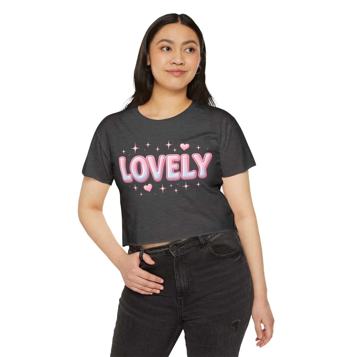 Lovely Crop Top | Cute Pink 'LOVELY' Graphic Festival Tee for Women