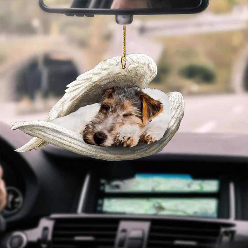 Sleeping Angel Dog Car Pendant, Cute Acrylic Hanging Ornament for Cars, Doors & Home Décor