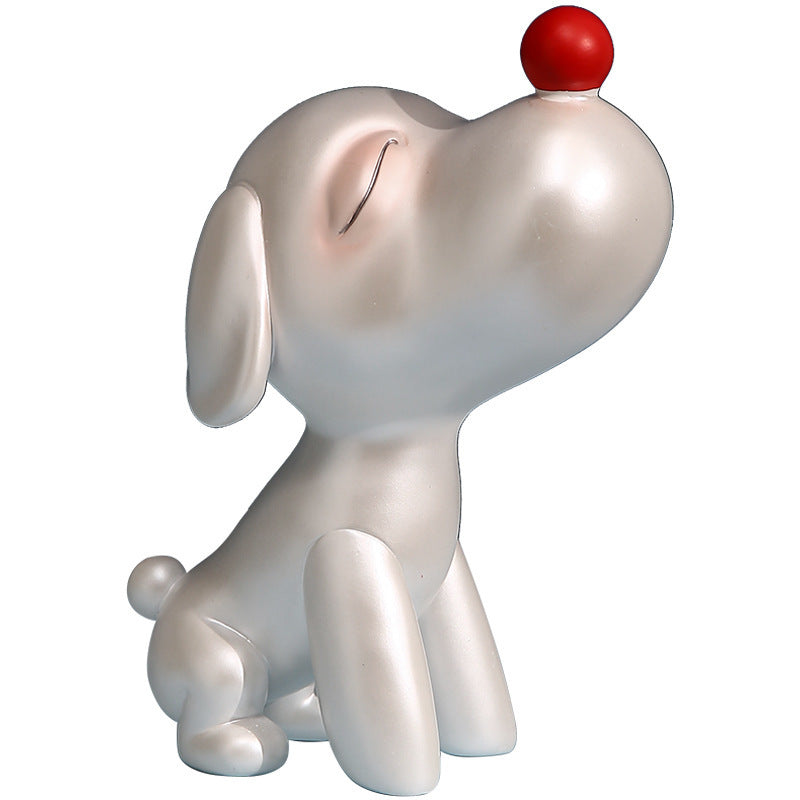 Creative Red Nose Cute Dog Ornament, Modern Minimalist Resin Decoration