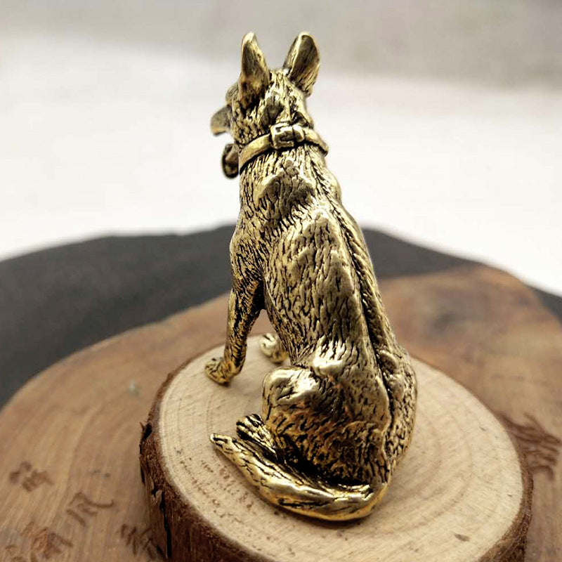 Brass Fortune Dog, Classical Copper Desk Ornament for Good Luck & Prosperity