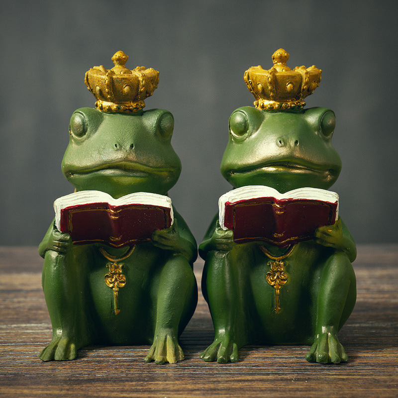 Studious Companions: Cute Frog Book Leaning Desktop Ornaments (Resin).