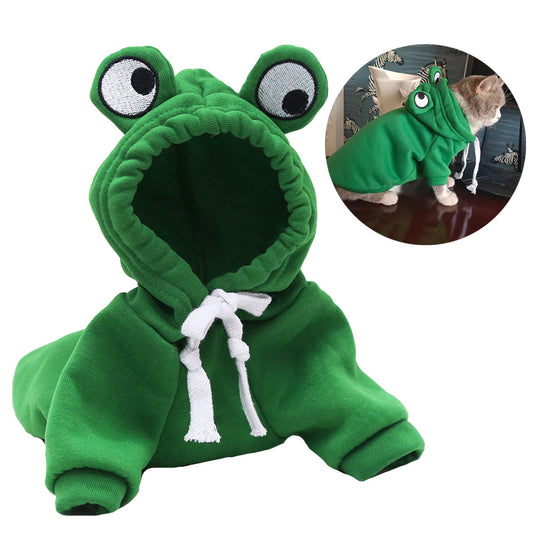 Hilarious Halloween: Soft Warm Frog Cosplay Pet Hoodie for Small Dogs and Cats.