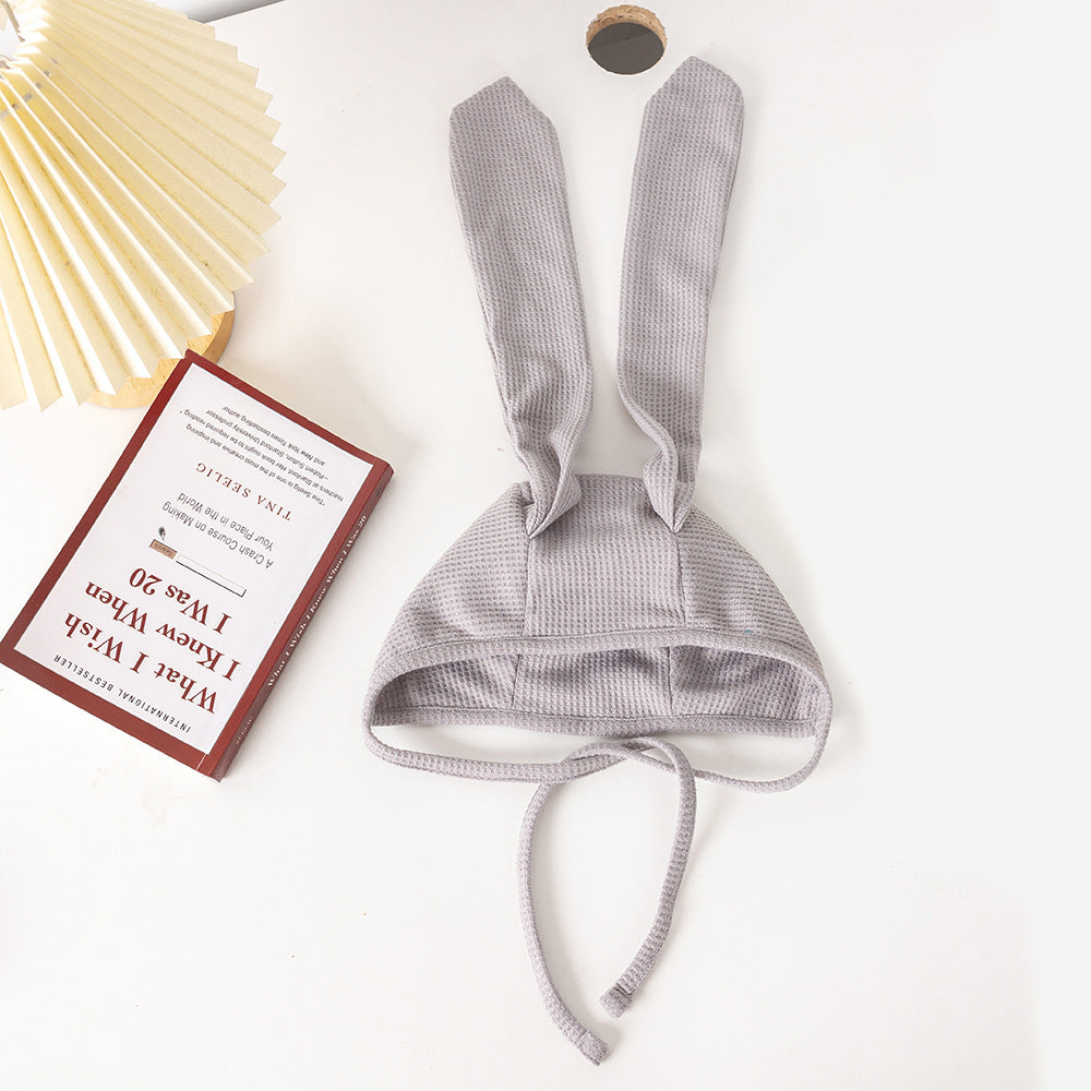 Children’s Fashion Waffle Bunny Ears Hat, Soft Solid-Color Polyester Cap