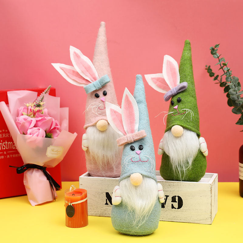 Easter Pointed Hat Bunny Doll, Cute Cloth Ornament for Home Decoration