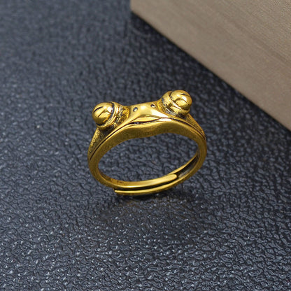 Vintage Frog Ring – Gold-Plated Golden Toad Open Ring in Retro Finish