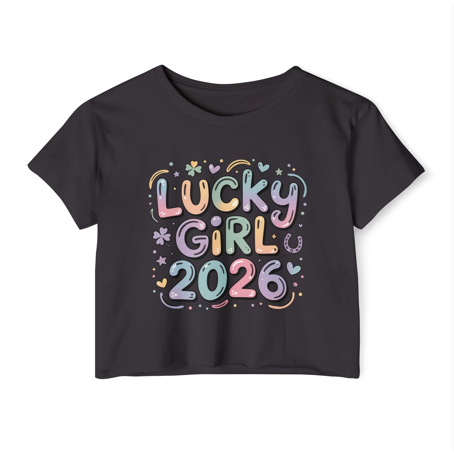 Lucky Girl 2026 Crop Top | Cute Pastel Festival Tee