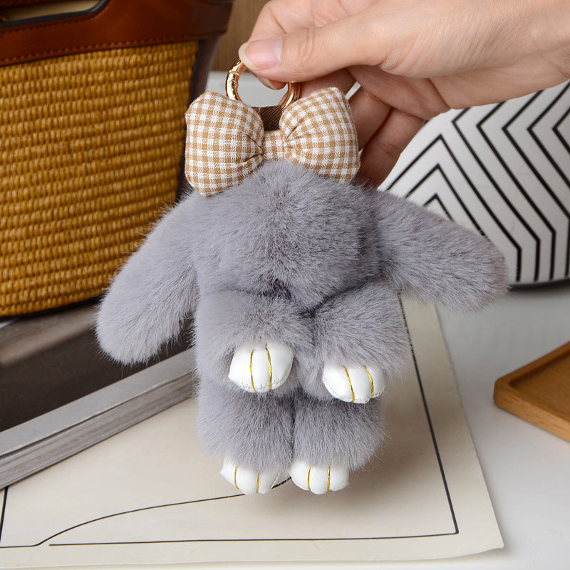 Cartoon Plush Bunny Keychain, Cute 13cm Rabbit Pendant with Bowknot