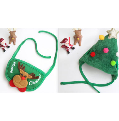 Christmas Pet Hat & Saliva Towel Bib, Cute Winter Cartoon Accessories for Dogs & Cats
