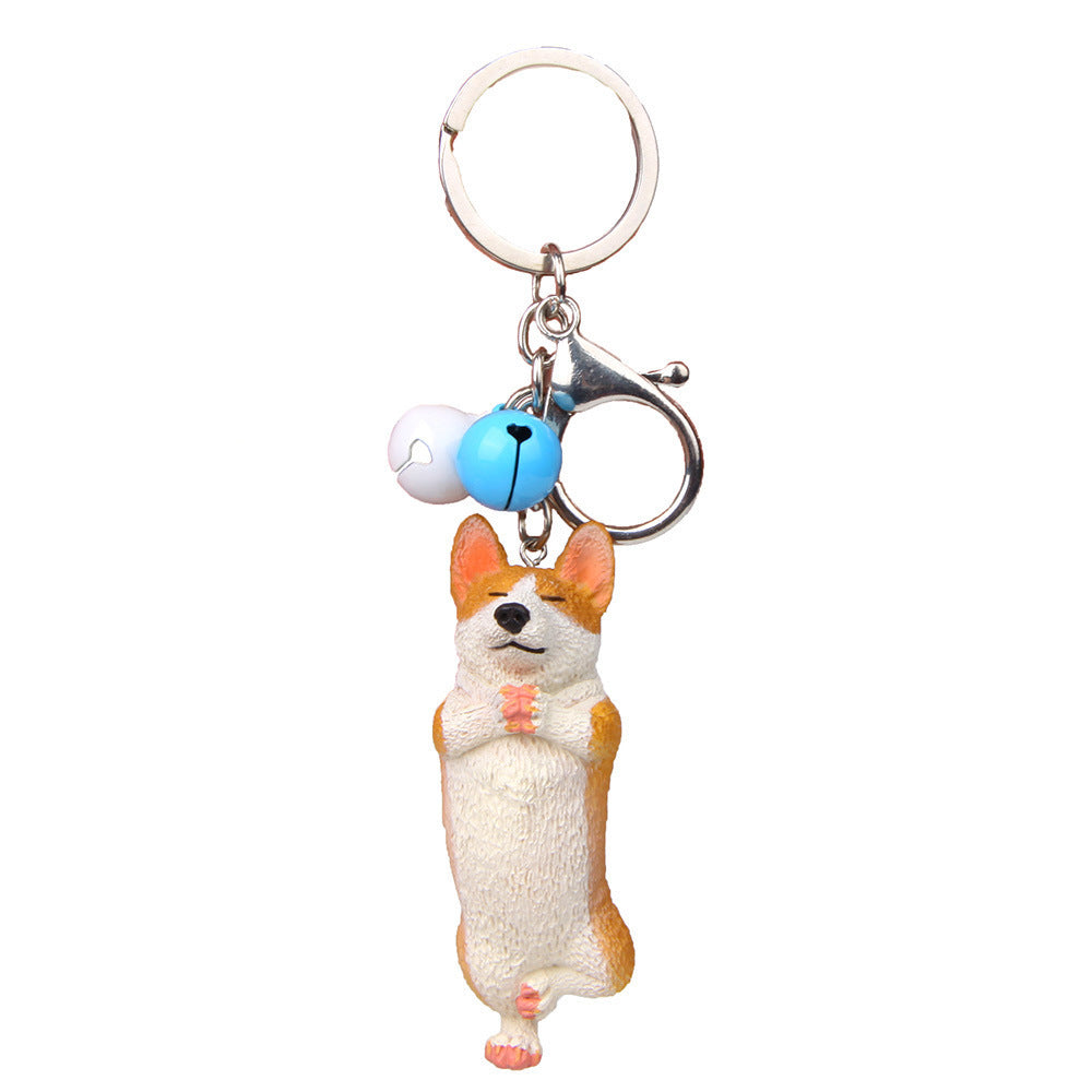 Yoga Dog Independent Corgi Bell Keychain, PVC Resin Climbing Dog Pendant