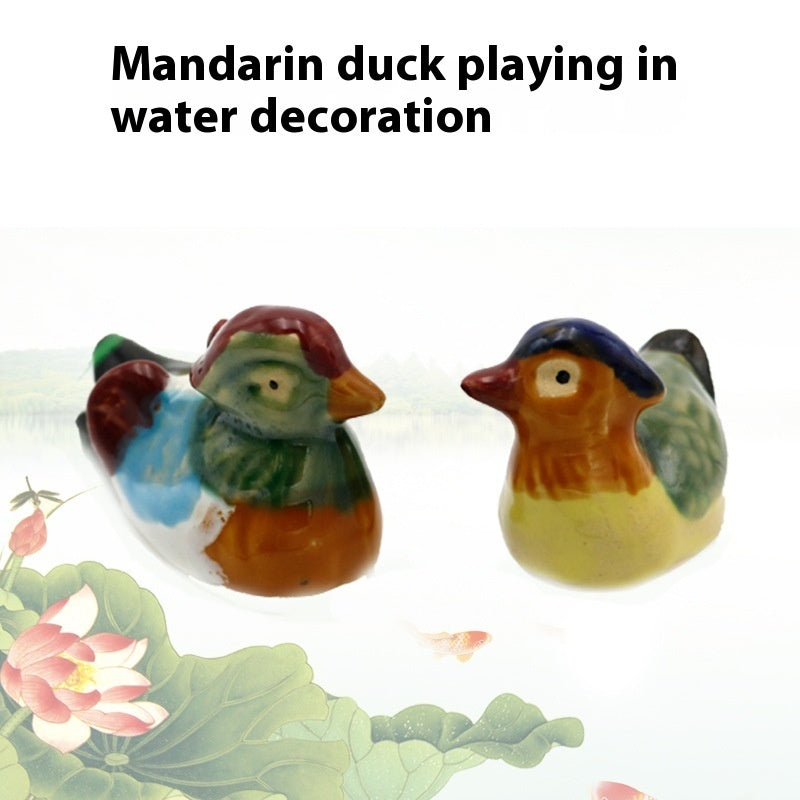 Timeless Harmony: Retro Simple Clay Mandarin Duck Pair Micro Landscape Ornaments.