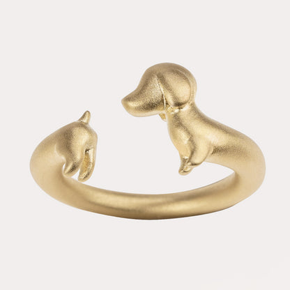 High-Grade Sausage Dog Ring for Women, INS Style Adjustable Electroplated Copper Ring