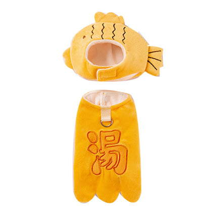 Autumn & Winter Onsen Fish Pet Costume, Funny Hat & Vest Cotton-Padded Suit for Dogs