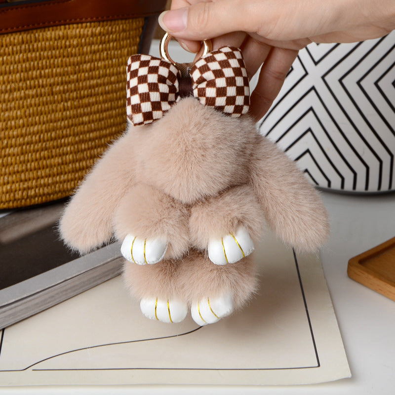 Cartoon Plush Bunny Keychain, Cute 13cm Rabbit Pendant with Bowknot