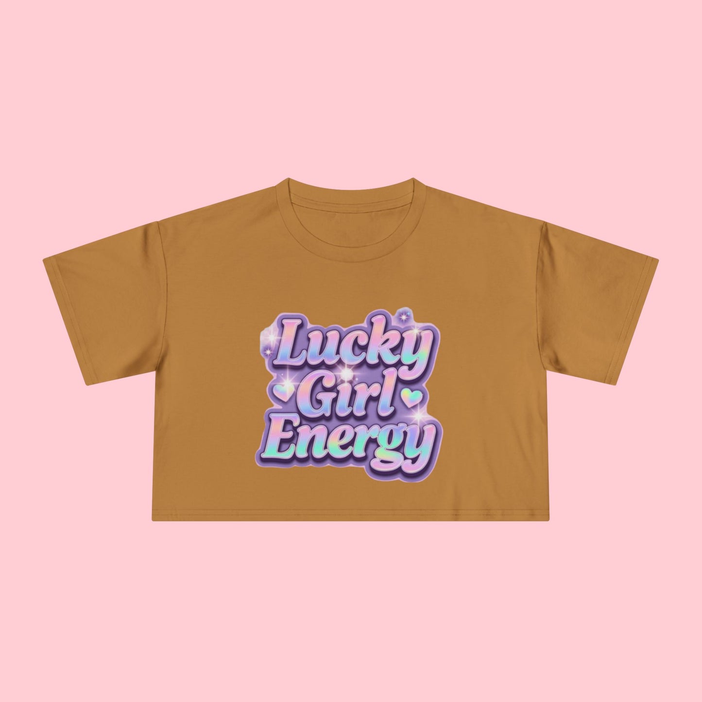 Lucky Girl Energy Crop Tee - Pastel Retro Graphic Women’s Top