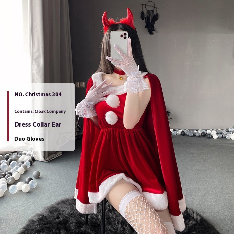 Christmas Bunny Cosplay Uniform, Gold Velvet Women’s Costume Set (Free Size)