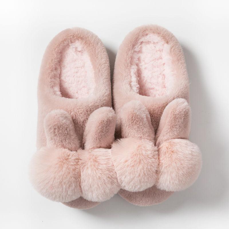 Bunny Fluffy Slippers, Winter Soft Rabbit Fur Indoor Footwear for Women