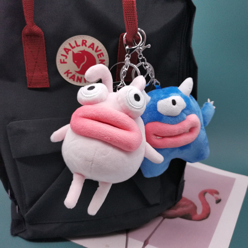 Sausage Pendant Doll, Ugly Cute Bunny & Blue Plush Doll Keychain (13cm)