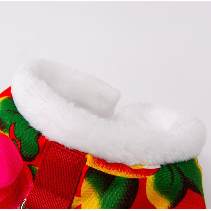 Winter Warm Dog Vest with D-Ring, Plush-Lined Floral Dog Jacket (Chinese Folk Style)