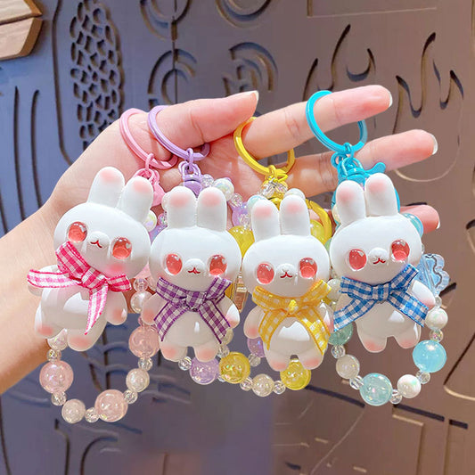 Cartoon Beaded Cute Bunny Doll Keychain, Acrylic Charm Accessory