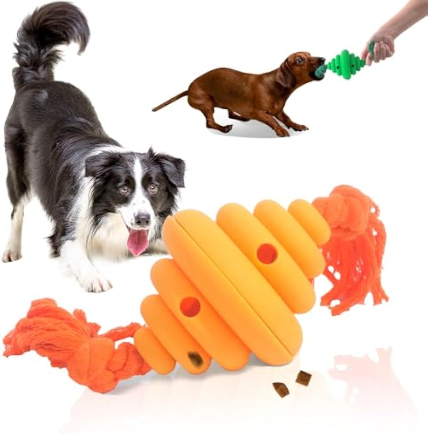 $\mathbf{3}$-in-$\mathbf{1}$ Fun: Interactive Dog Ball with Rope Toy (Food Dispenser, Tug, $\mathbf{17\text{kg}}$ Pull Strength).
