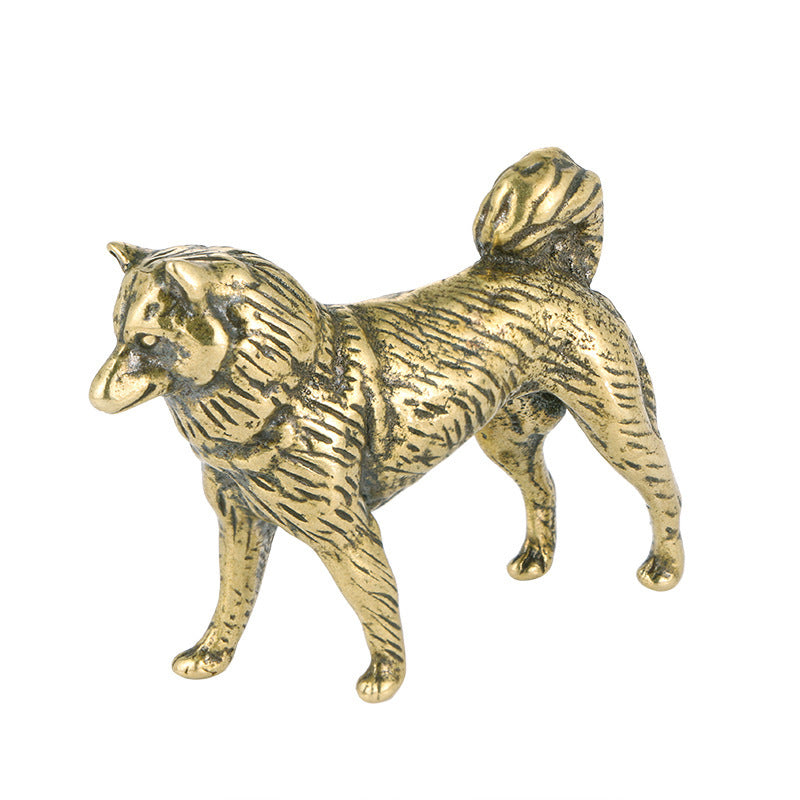 Old Solid Brass Zodiac Dog Ornament, Pure Copper Chinese-Style Decorative Statue