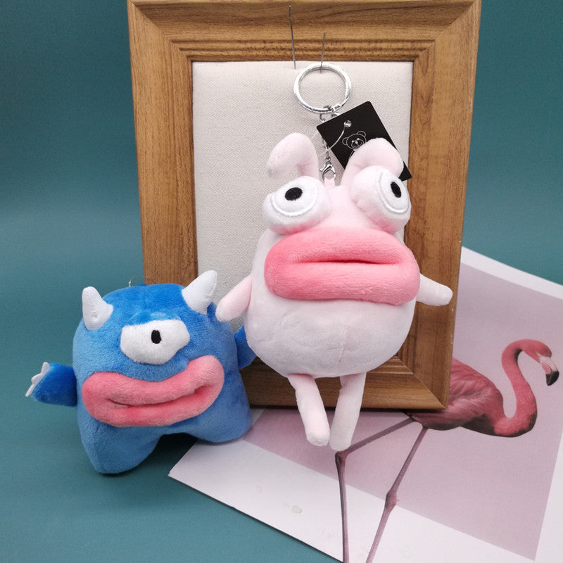Sausage Pendant Doll, Ugly Cute Bunny & Blue Plush Doll Keychain (13cm)