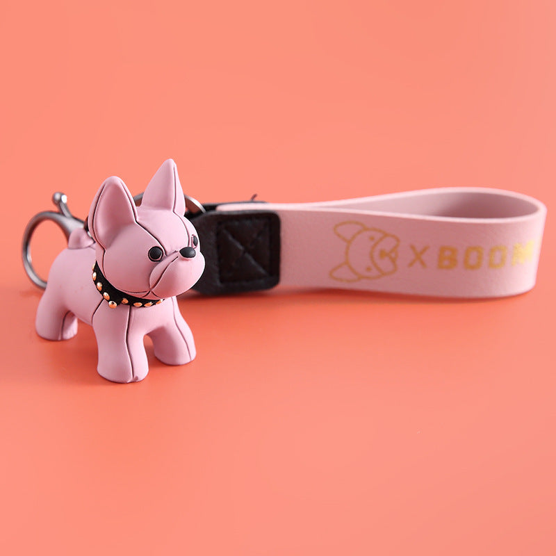 Cartoon Puppy Keychain with Hand Strap, Cute Resin & PU Leather Dog Pendant