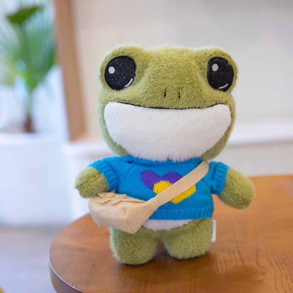 $\mathbf{30\text{cm}}$ Dressed-Up Delight: Cute Frog Doll Plush Toy Backpack (Wheat Velvet).