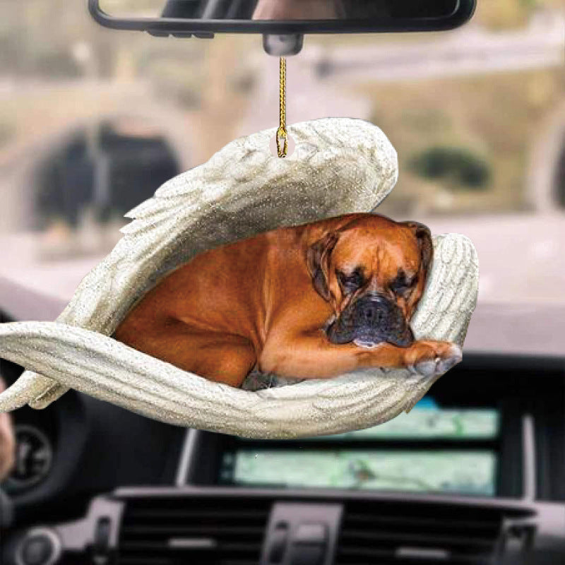 Sleeping Angel Dog Car Pendant, Cute Acrylic Hanging Ornament for Cars, Doors & Home Décor