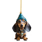 Christmas Sausage Dog Hanging Ornament, Acrylic Printed Holiday Decoration