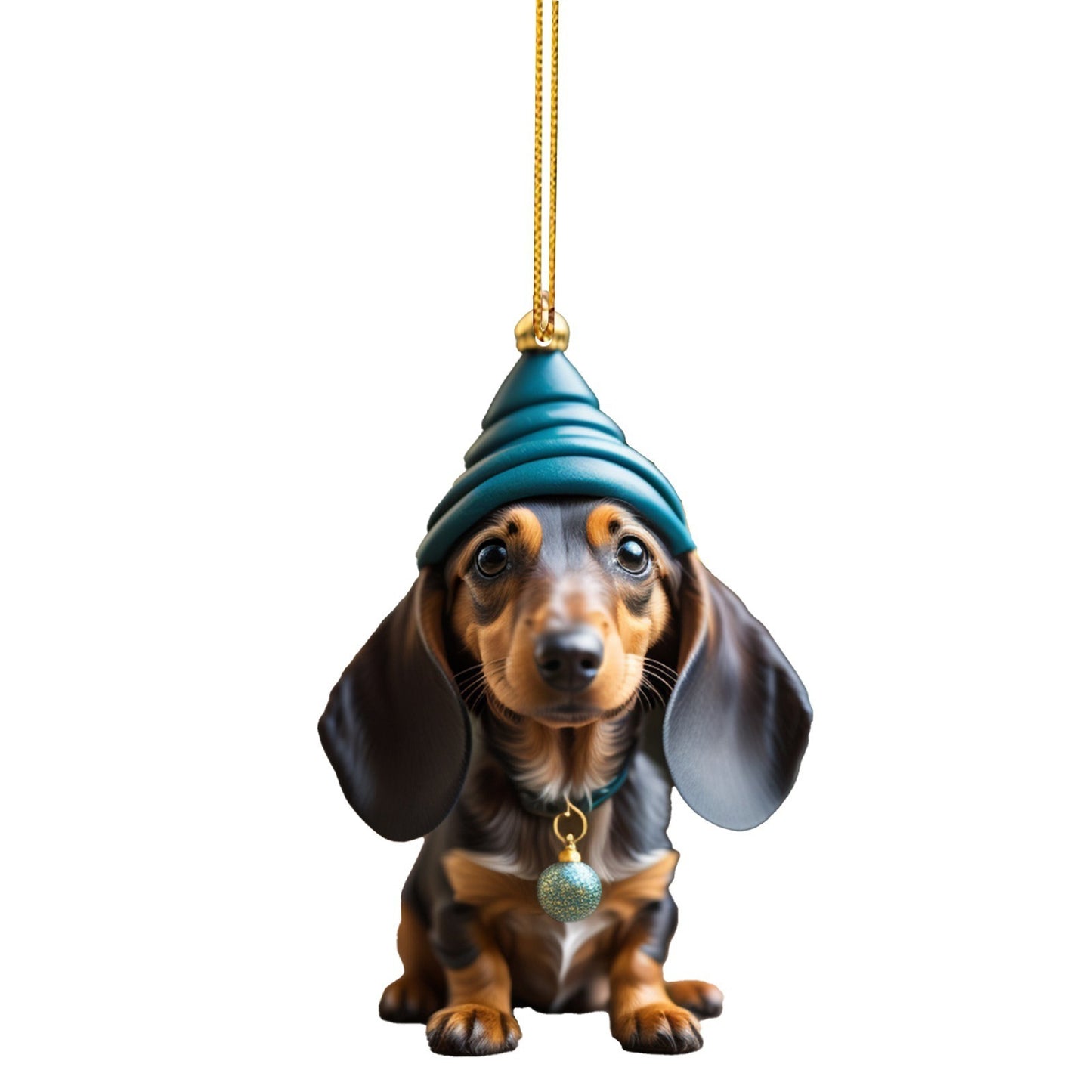 Christmas Sausage Dog Hanging Ornament, Acrylic Printed Holiday Decoration