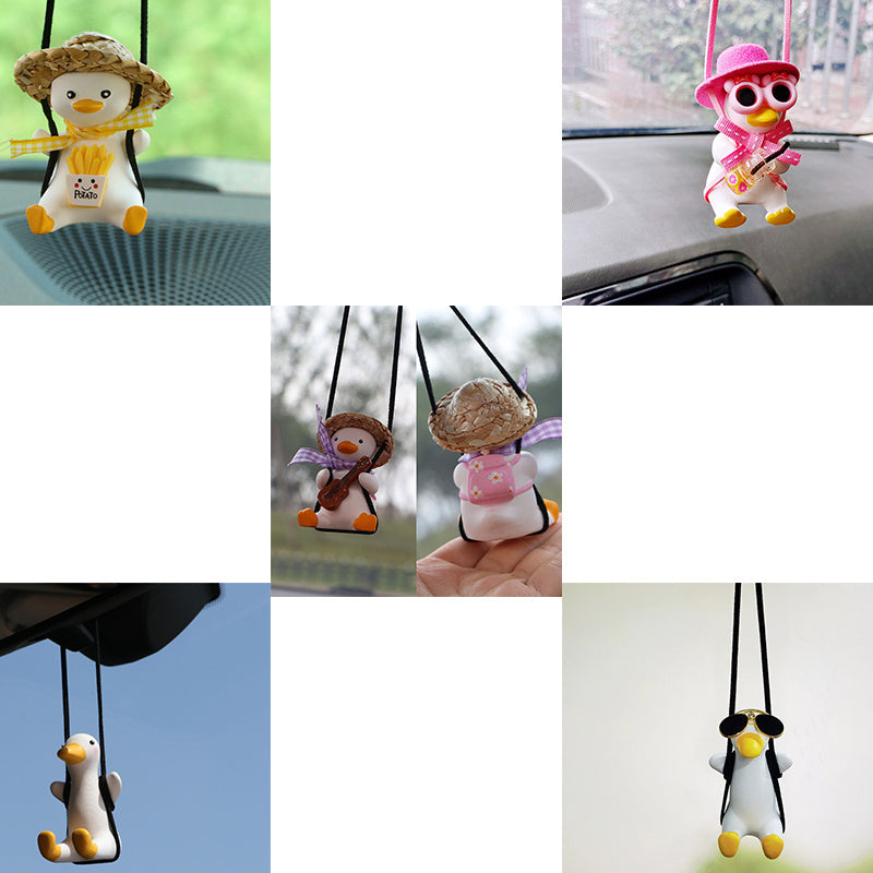 Charming Ride: Cute Anime Little Duck Swing Rearview Mirror Ornament (Resin, Multiple Styles).