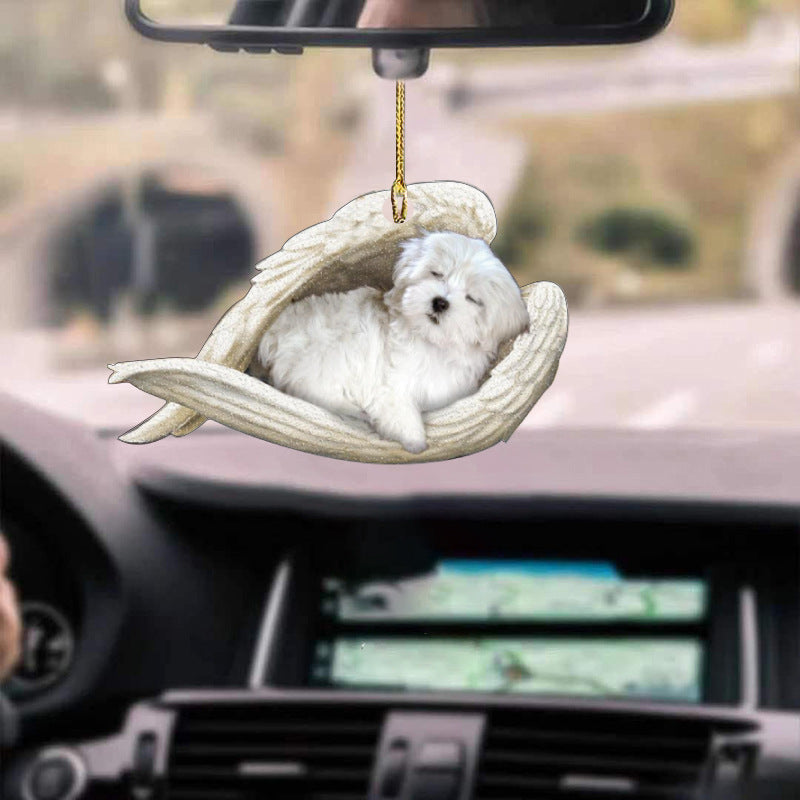 Sleeping Angel Dog Car Pendant, Cute Acrylic Hanging Ornament for Cars, Doors & Home Décor