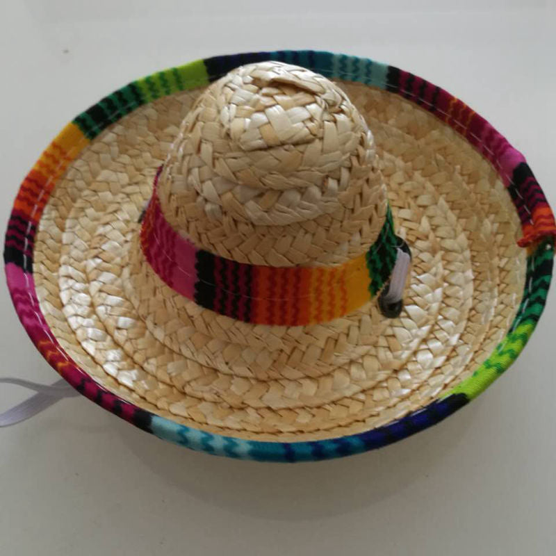 Mexican-Style Straw Pet Hat, Woven Sun Hat for Dogs & Cats with Unique Pattern Design