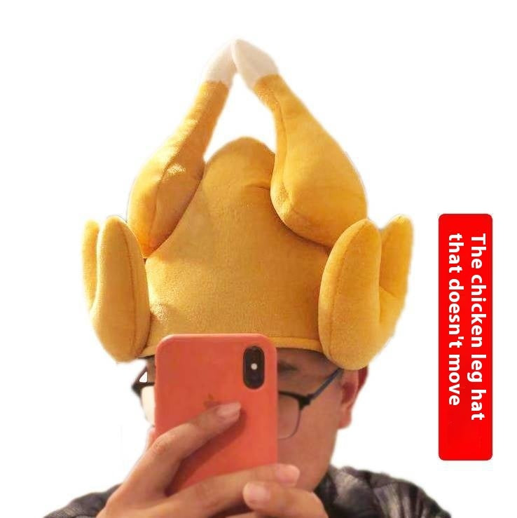 Hilarious Headwear: Movable Chicken Leg Electric Funny Plush Halloween Hat (With or Without Music).