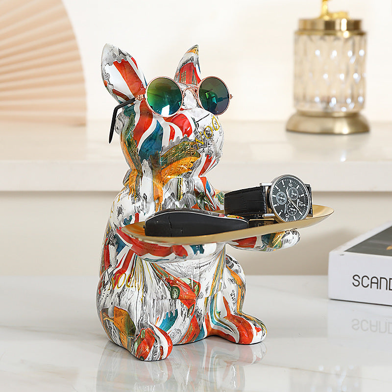 French Bulldog Resin Desktop Ornament, Personality Pattern Storage Tray for Home, Bar & Halloween Decor