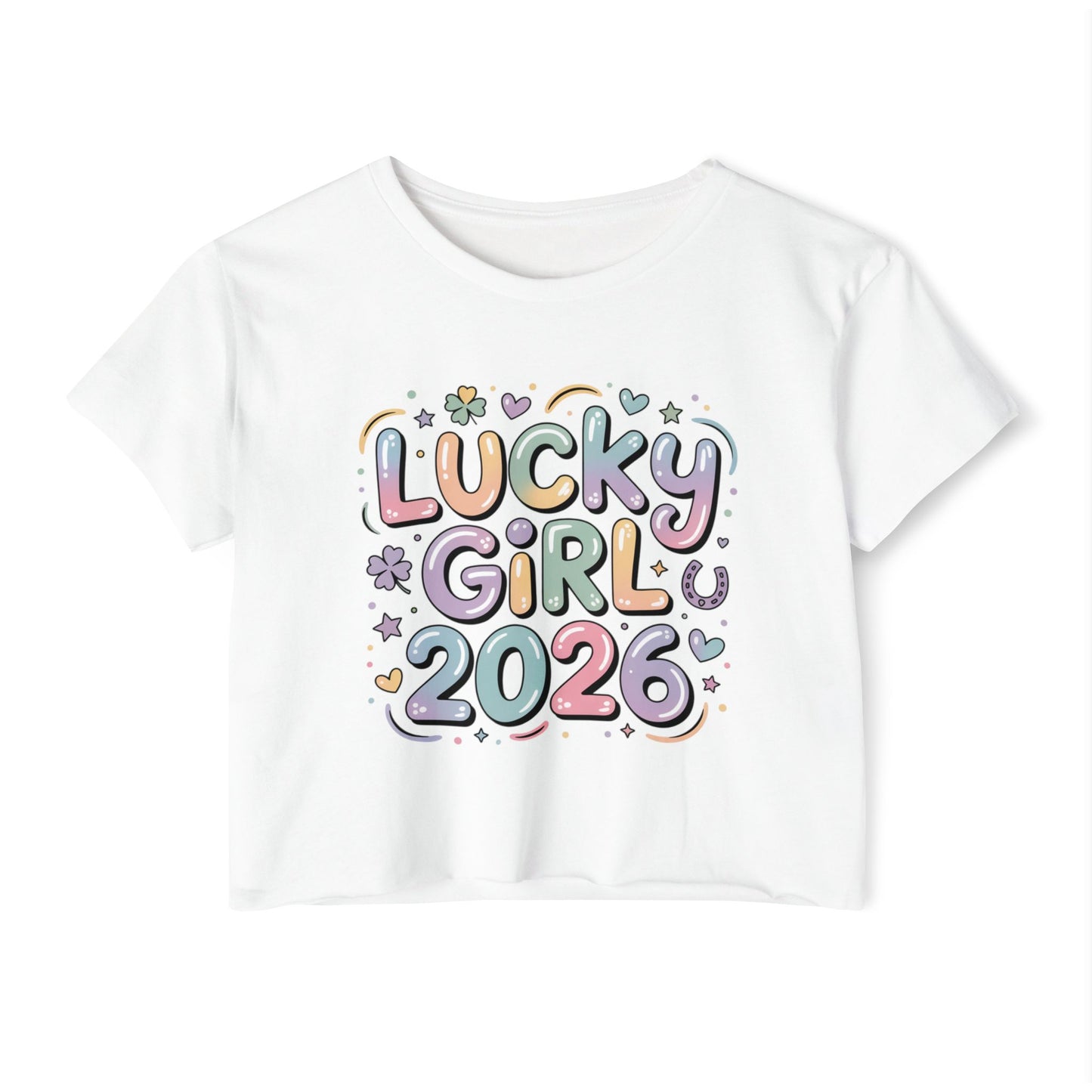 Lucky Girl 2026 Crop Top | Cute Pastel Festival Tee
