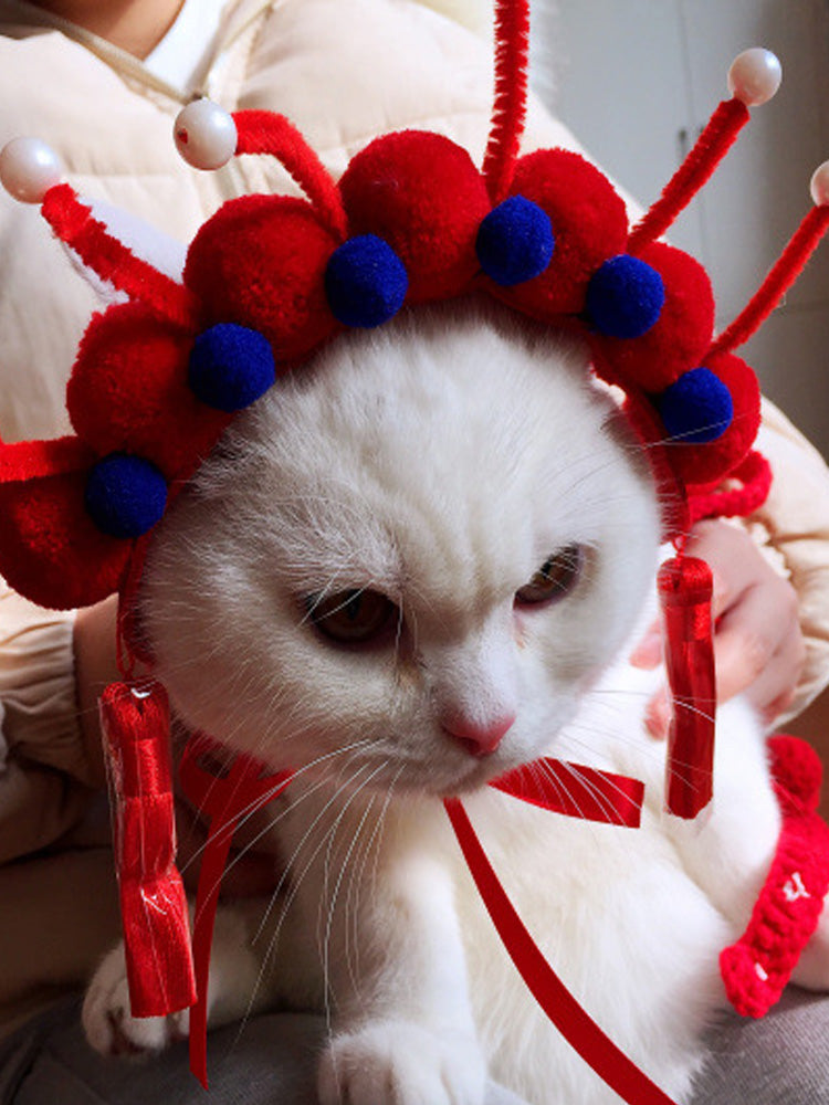 Funny Photo Headgear for Dogs, Concave Shape Pet Hat in Chinese-Style Design