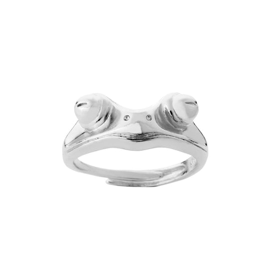 Unisex Statement: Retro Exaggerated Frog Geometric Ring (Adjustable, Gold or Silver).