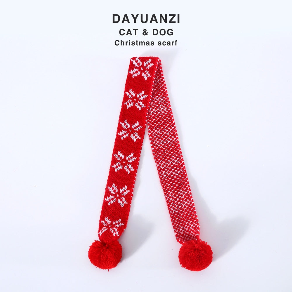 Knitted Wool Christmas Scarf & Hat, Plaid Snowflake Warm Winter Accessory for Cats & Dogs