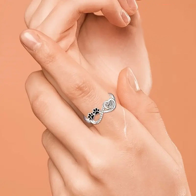 Small Dog Paw Prints Ring, Copper Diamond-Accented Pet-Themed Fashion Jewelry