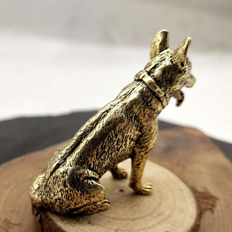 Brass Fortune Dog, Classical Copper Desk Ornament for Good Luck & Prosperity