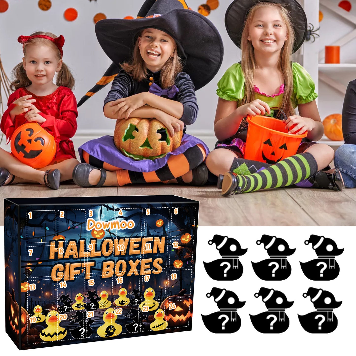 Dowmoo Halloween Duck Blind Box – 24-Grid Countdown Surprise Rubber Duck Toy Set